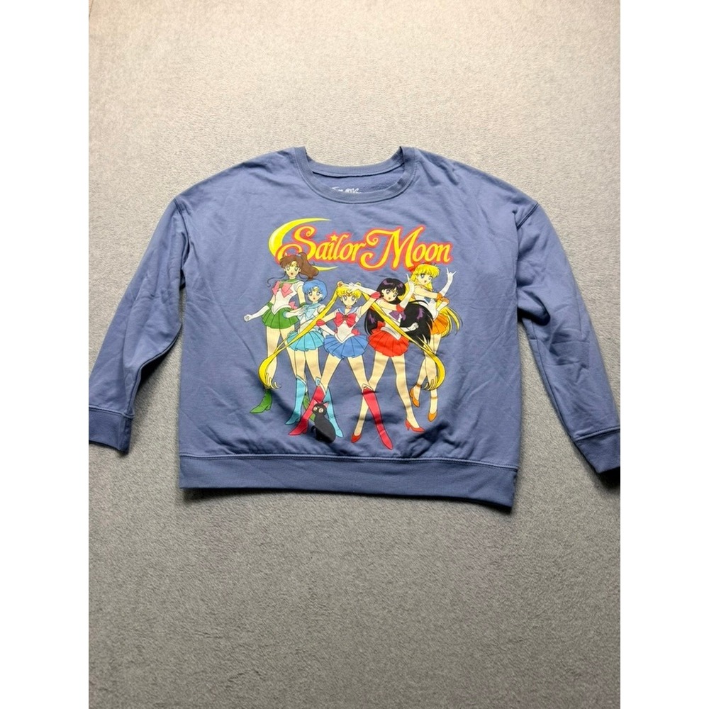 Sailor Moon Graphic Sweatshirt Blue Crewneck Pullover Anime Large RN117508